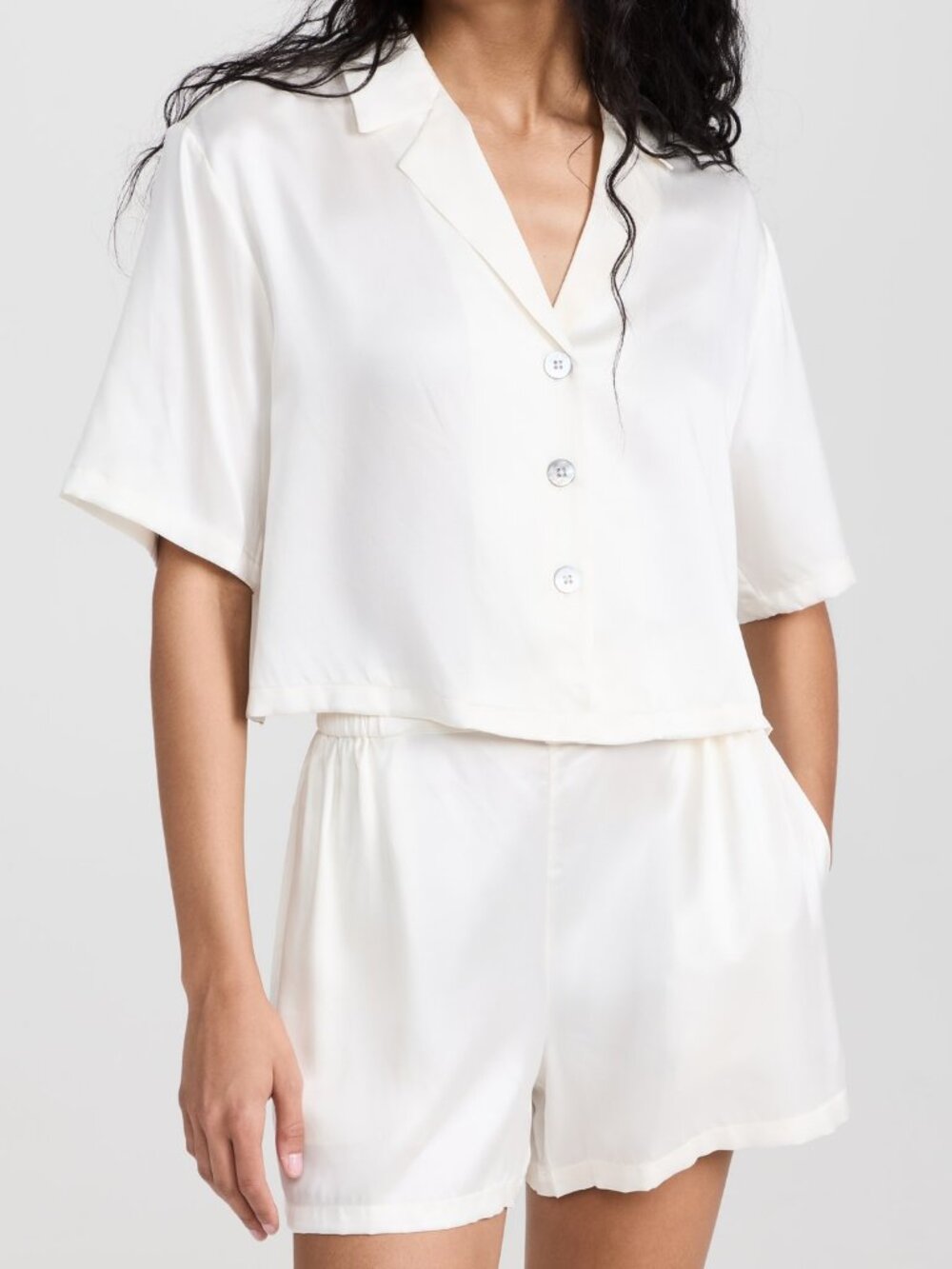 Lunya Washable Silk Button Up Shorts Set
